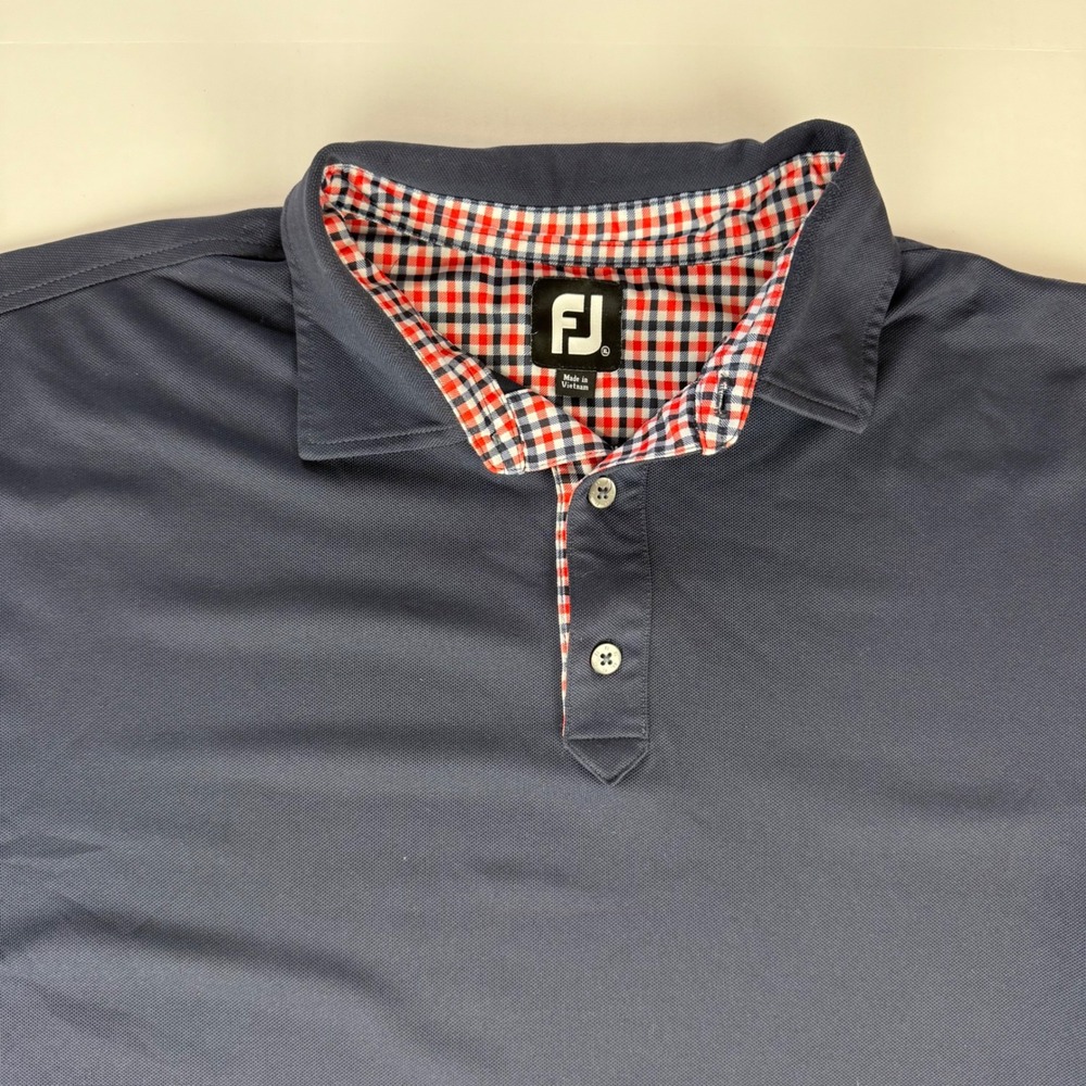 FootJoy Mens ProDry Golf Polo Shirt Navy Blue‎ Plaid Collar XL Golf Casual